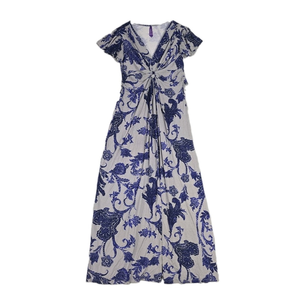 Seraphine Ophelia Knot Front Maternity Maxi Dress Size 6 Blue Grey Boho